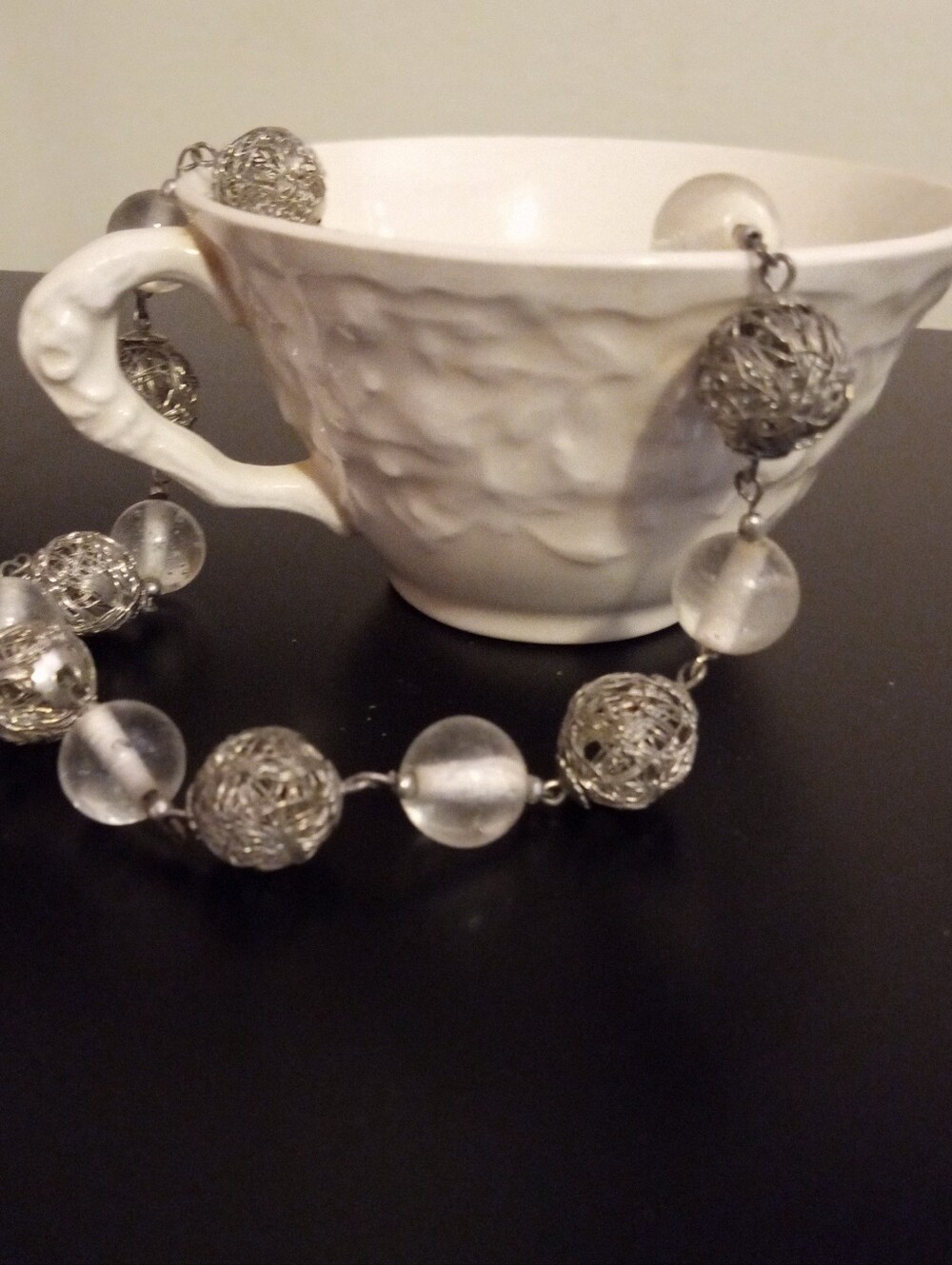 Art Deco Glass Bead And Silver "Pools of Light" Necklace.